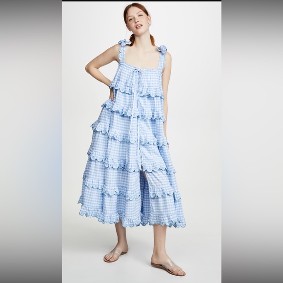 Innika Choo Iva Biig dress scallop frill dress in dusk gingham sz 1 - Picture 8 of 16